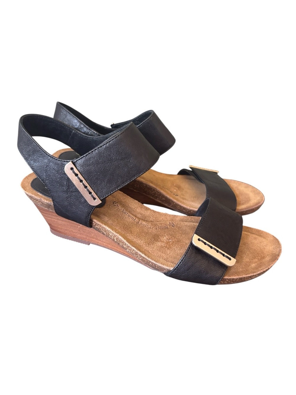 Sofft Verdi II Black Leather Wedge Sandals Size 9